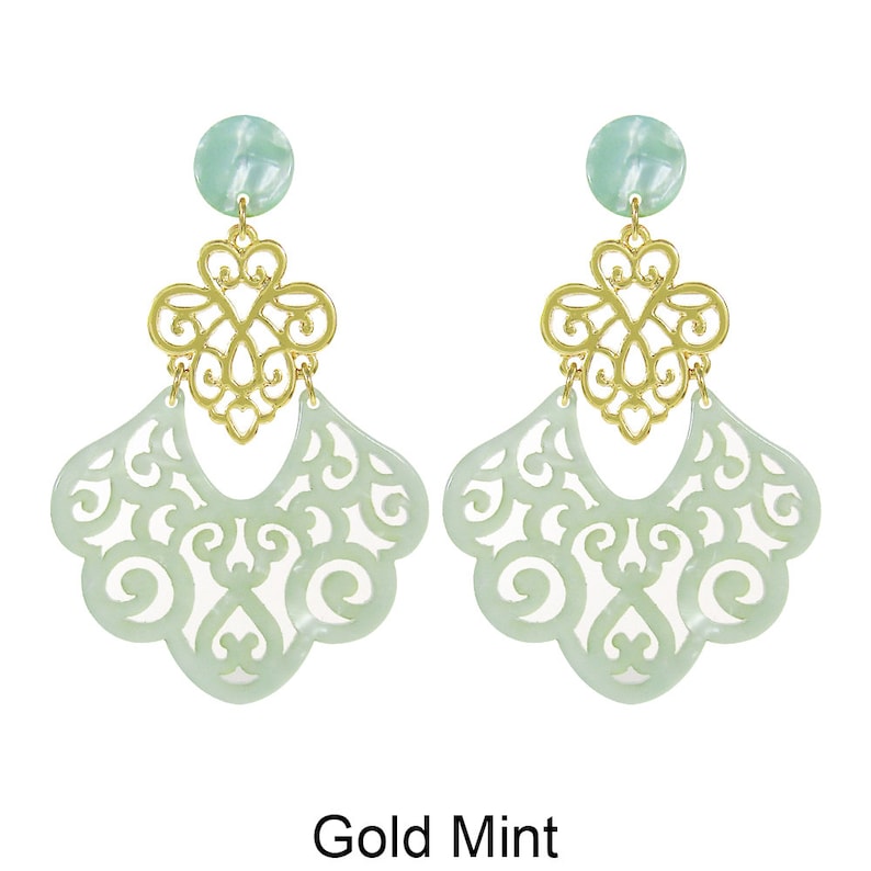 Acetate Resin Floral Filigree Dangle Post Earrings