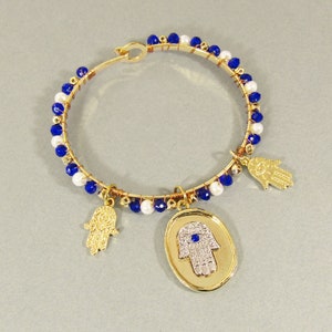 Stoned Hamsa Bead Wired Bracelet