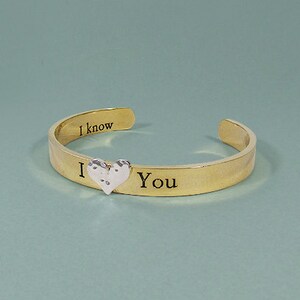 I Love You  Stamped Cuff Bracelet/ with Heart