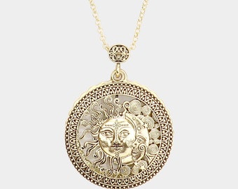 Moon & Sun  6 Times Magnifier Magnifying Glass Top Sliding Magnet Pendant Necklace, 30 inch plus 3 inch