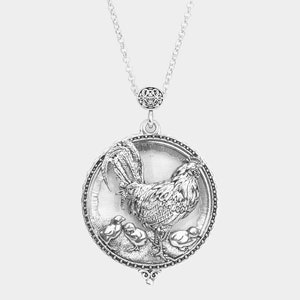 Rooster  6 Times Magnifier Magnifying Glass Top Sliding Magnet Pendant Necklace, 30 inch plus 3 inch