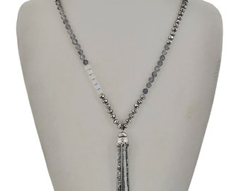 Long beads and Multi chain tassel necklace