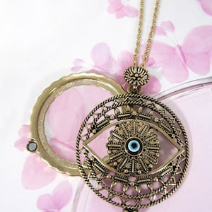 Evil Eye 6 vezes lupa lupa superior deslizante ímã pingente colar, 30 polegadas mais 3 polegadas