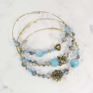 Heart Bird Tree Multi Stone Abalorios Pulsera con cable brazalete