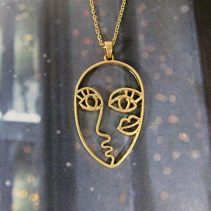 Picasso Face with Kiss Wired  Design Necklace 17 inch plus 3 inch