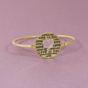 Stamped Coin Stoned Heart Wired Cuff Bracelet