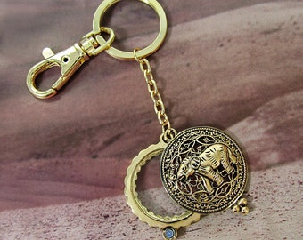 Elephant  6 Times Magnifier Magnifying Glass Top Sliding Magnet Pendant Key Chain
