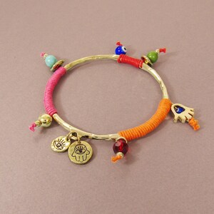Hamsa Evil Eye Cotton Braided Bangle Bracelet