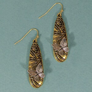 Engraved Butterfly Drop Dangle Hook Earrings