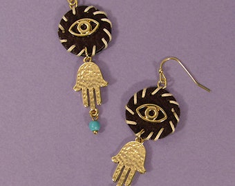 Evil Eye, Hamsa Earring Swirl pattern earrings Drop Dangle Hook earrings