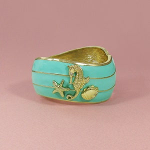 Starfish Seahorse Seashell Enamel Hinge Bangle Cuff Bracelet