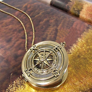 Compass 6 Times Magnifier Magnifying Glass Top Sliding Magnet Pendant Necklace, 30 inch plus 3 inch