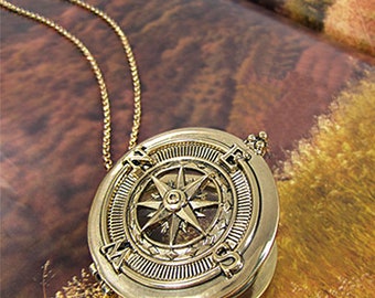 Compass 6 Times Magnifier Magnifying Glass Top Sliding Magnet Pendant Necklace, 30 inch plus 3 inch