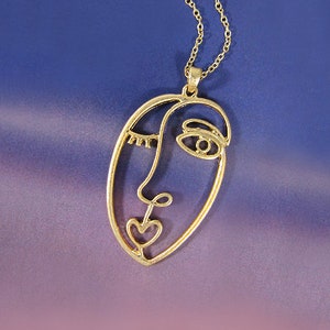 Picasso Face Wired Design Necklace 17 inch plus 3 inch