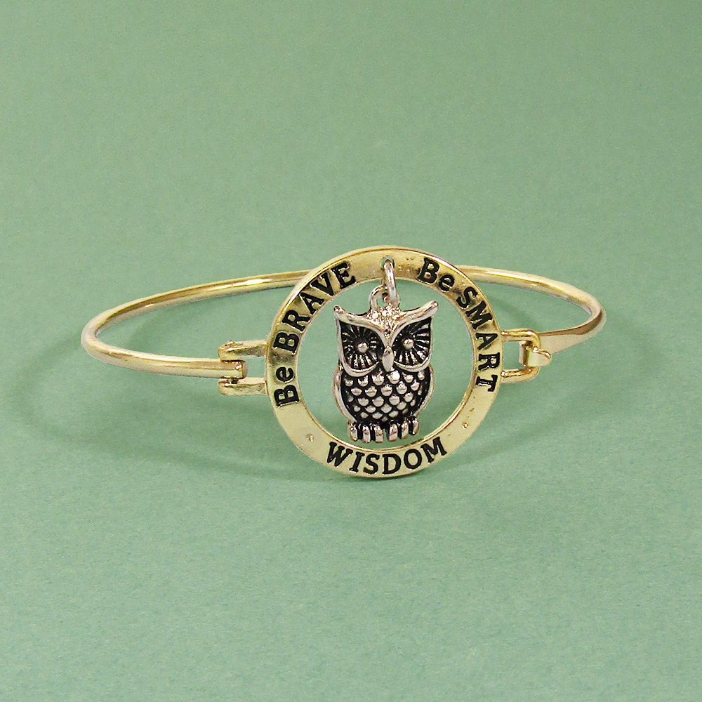 Wired Cuff Be Brave and Smart Owl Bangle Bracelets