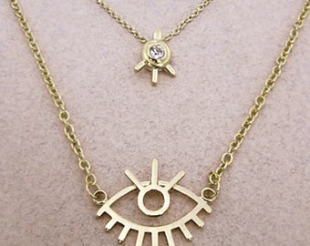 Evil Eye Wire Abstract 2 lines Layered Necklaces