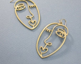 Picasso Face Design Drop Dangle Hook Earrings