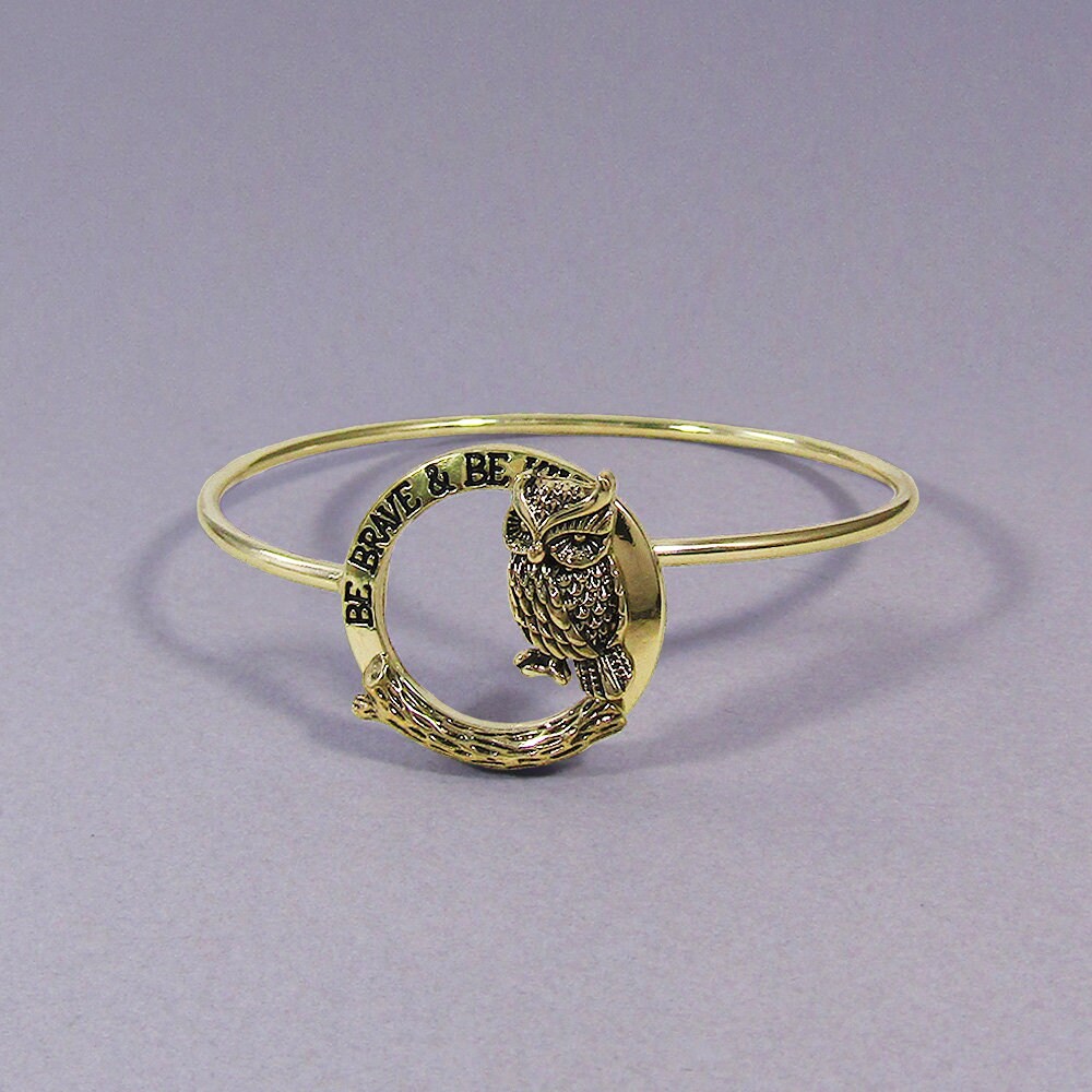 Be Brave and Be Kind Owl Wired Cuff Bracelet