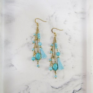 Natural Stone Tassel Drop Chain Dangle Hook Earrings