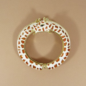 Enamel Two heads Giraffe Hinge Bangle Cuff Bracelet