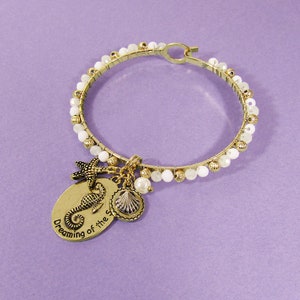 Wired Cuff Beaded Dreaming of the Sea Seahorse Banlge Bracelet