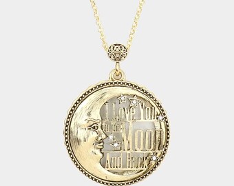 Moon & Sun  6 Times Magnifier Magnifying Glass Top Sliding Magnet Pendant Necklace, 30 inch plus 3 inch