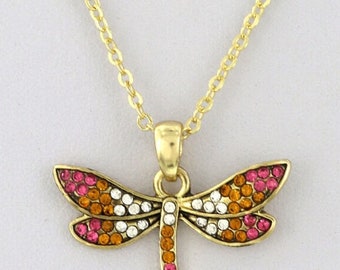 Dragonfly Stoned Pendant Necklace