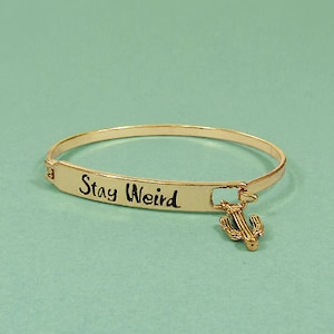 Stay Weird Cactus Stamped Cuff Pulsera