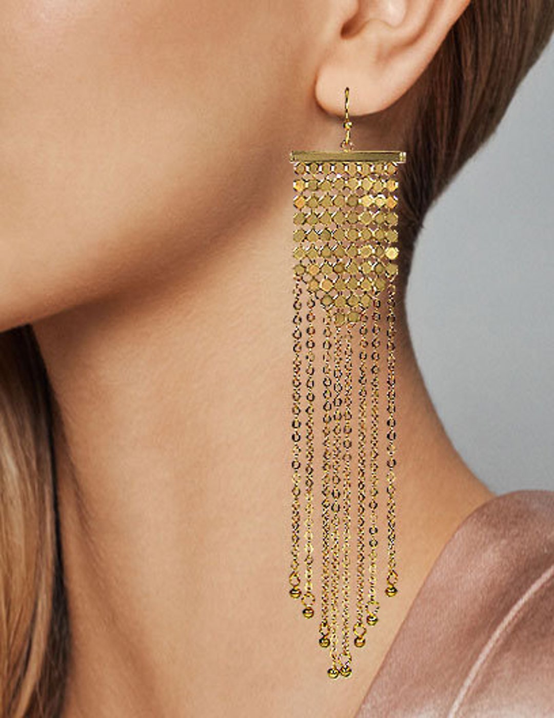 Metal Tassel Fringe Long Dangle Drop Earrings Etsy