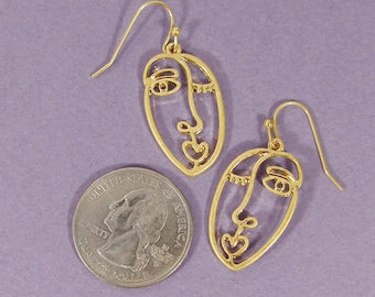 Picasso Face Design Drop Dangle Hook Earrings-Small Size
