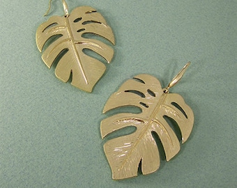 Monstera earrings Tropical plant Leaf earring Nature inspired floral leaves Hook earrings