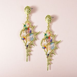 Acetate Metal Shell Dangle Post Earrings