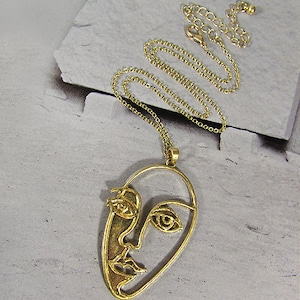Picasso Face with Shadow Wired Design Necklace 17 inch plus 3 inch