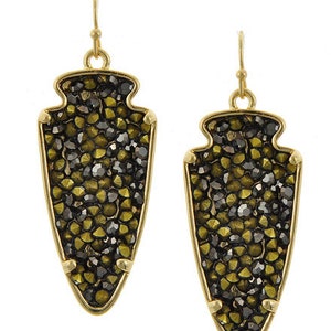 Crystal Arrowhead  Mix Rhinestone Filled Fish Hook Earrings
