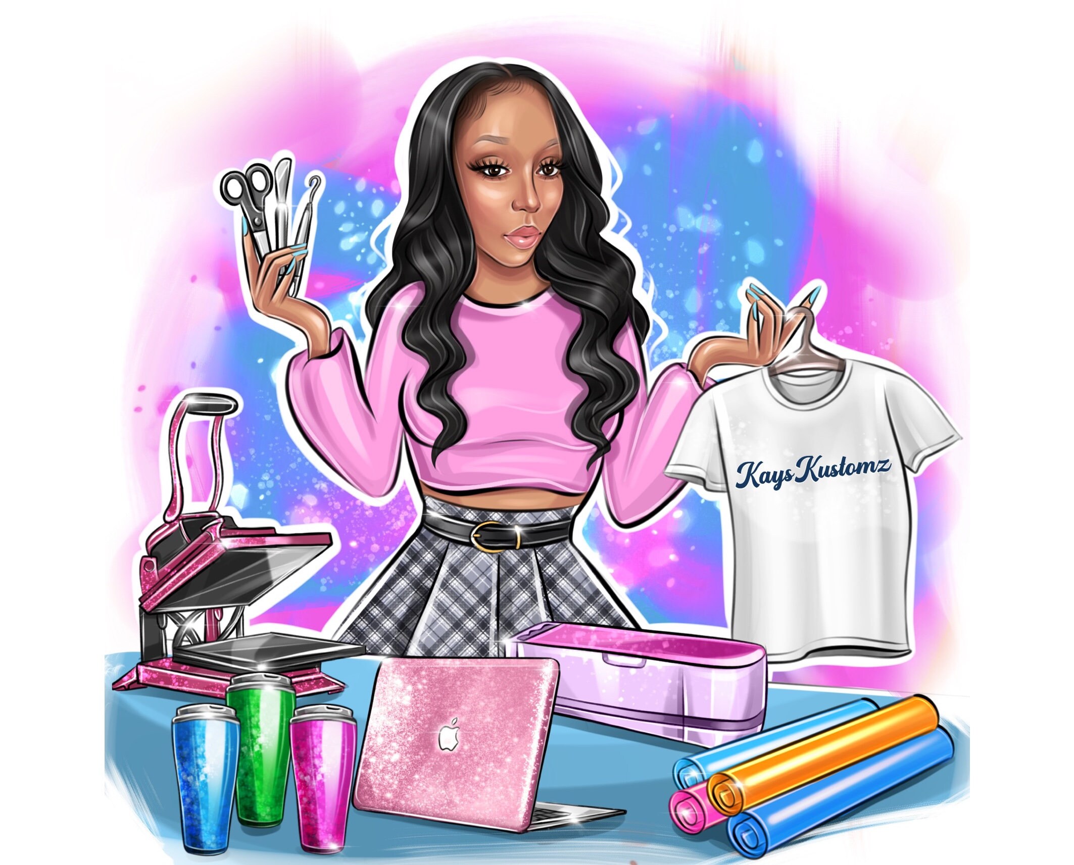 Crafting Logo Design Crafty Girl Cartoon Logo Tshirt Etsy