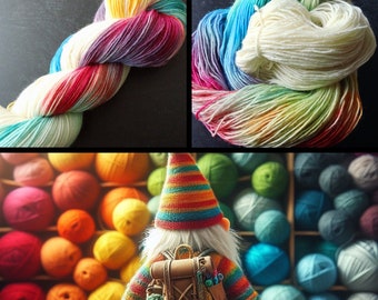 Sockenwolle Wichtelwolle 4-fach 100g handgefärbt Regenbogen, mulesingfrei, wildernd, für Ringelsocken, Mütze, Tuch
