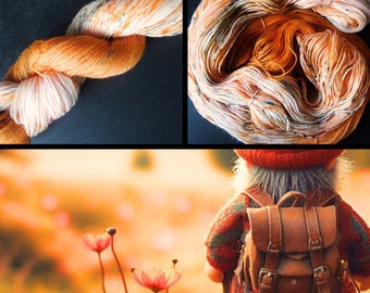 Sockenwolle Wichtelwolle 4-fach 100g handgefärbt orange und rosa mit Sprenkeln, mulesingfrei, wildernd, für Ringelsocken, Mütze, Tuch