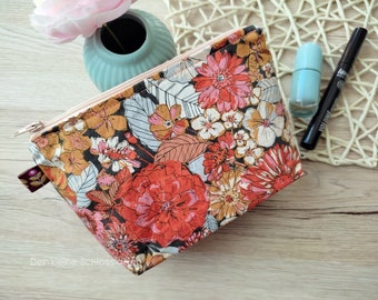 Täschchen mit Reißverschluß retro Blumen, auch Kosmetiktäschchen/ Schminktäschchen oder Stiftetasche