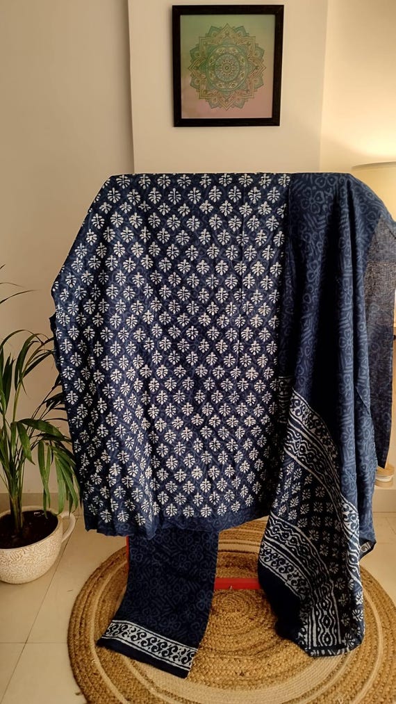 rajasthan cotton dress materials Hand Block Printed Cotton Dress Material Set: Top, Bottom & Dupatta