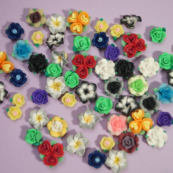 Einzelne Blumen Rosen (8mm-15mm), Blümchen-Perlen aus Polymer Clay, Fimo, Cabochon, Schmuckherstellung, DIY