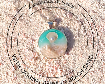 BERMUDA Silver Ocean Wave Collier, Pendentif Coquillage, Ocean Resin Art, Cadeaux de plage pour elle, Bijoux Surfer, 48BE