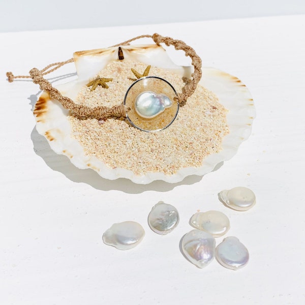 Bracelet de sable de plage Lani- Hawaii avec perle d'eau douce | Bijoux maritimes faits à la main | Bohème Chic | Bijoux surfeur | Cadeau pour les femmes | BR28