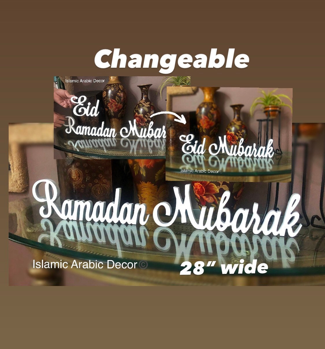 Changeable Ramadan & Eid Mubarak Wooden Tabletop Decor