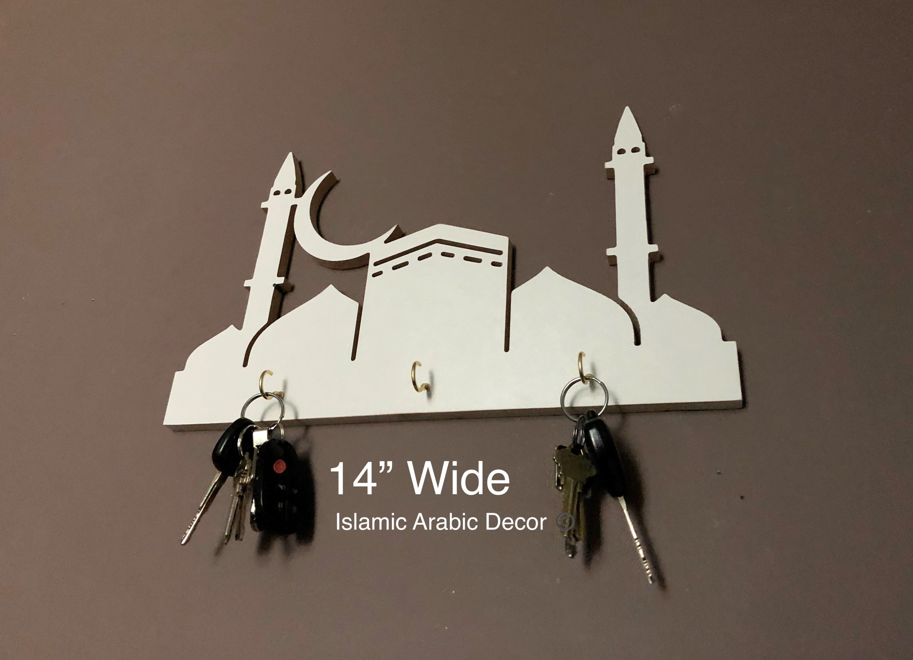 Makkah Madinah Keyholder, Handmade Islamic Wall Art, Arabic Decor