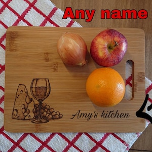 Personalized Bamboo Cheese Board: Wood Burned Pyrography Cutting Board