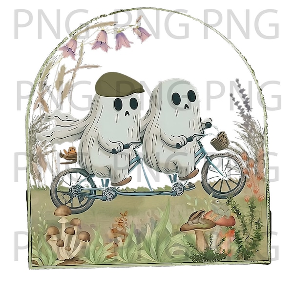 Frog and Toad Png, Ghost Riding Bicycle Retro Halloween Png, Aesthetic Biking Vintage Classic Book Lover Light Academia, Digital Download