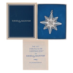 Reed Barton 1977 Sterling Silver Star Christmas Ornament Tree Decoration Vintage 1970S Charm Pendant Necklace Decor Holiday Xmas Luxury
