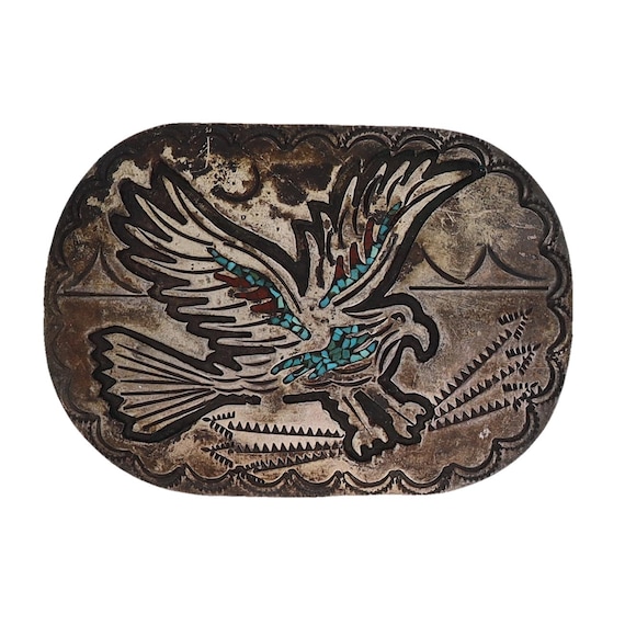 Southwestern Eagle Turquoise & Coral Belt Buckle s-l400.jpg main image 4
