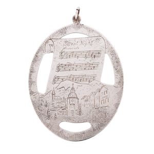 Lunt 1977 Sterling Silver Christmas Ornament Music Silent Night 925 Vintage Xmas Decor Jewelry Pendant Charm Choir Singer Song Musician