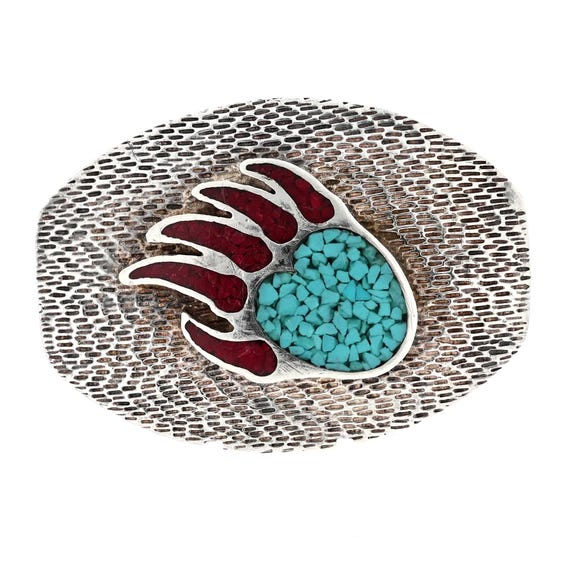 Vintage Turquoise Coral 925 Sterling Silver Grizzly Bear  display picture 3
